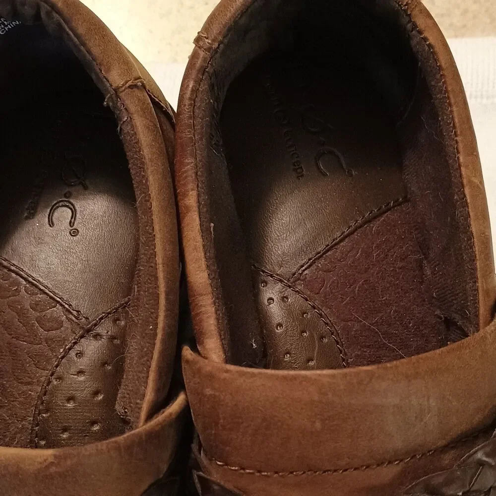b.o.c Women’s Brown Leather Slip-On Flats Woven Strap Round Toe 9.5